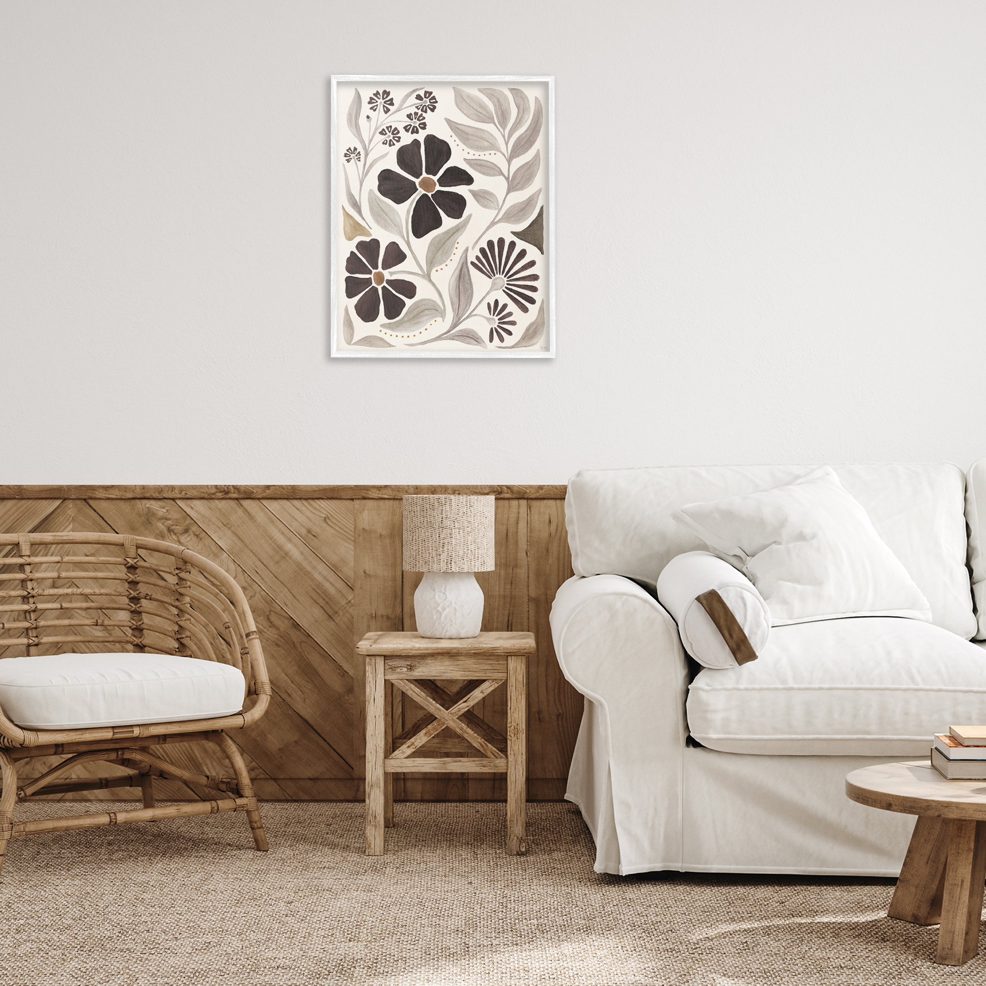 Stupell Industries Curving Boho Plants Botanical & Floral Painting White Framed Art Print Wall Art, 24 x 30