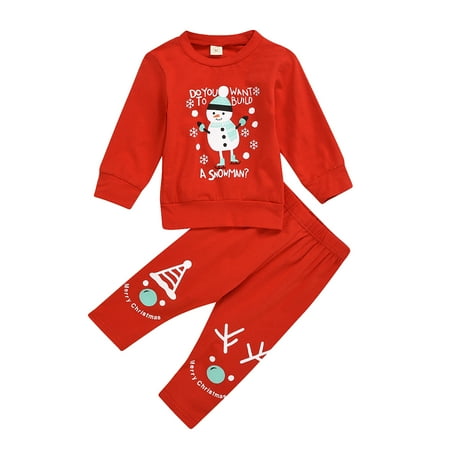 

Honeeladyy Winter Toddler Kids Baby Boys Girls Christmas Cartoon Snowman Tops +Print Pants Set Red Sales Online
