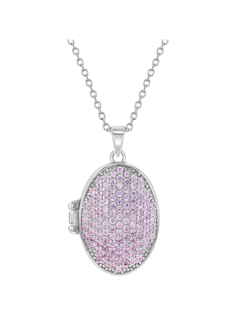925 Sterling Silver Pink Glitter CZ Flower Enamel Pendant Necklace Kids Girls 