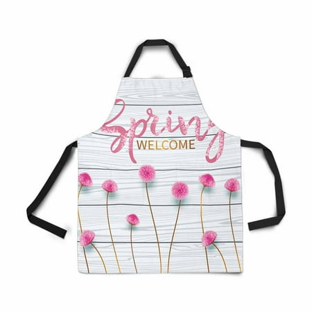 

ASHLEIGH Adjustable Bib Apron for Women Men Girls with Pockets Vintage Spring Floral Spring Welcome Pink Flower Wooden Blue Novelty Kitchen Apron for Cooking Baking Gardening Grooming Cleaning