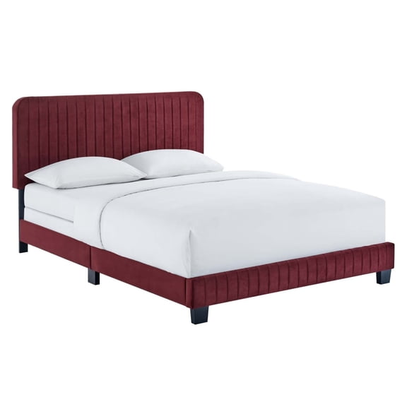 Modway Celine Channel Tufted Performance Velvet Queen Bed in Maroon