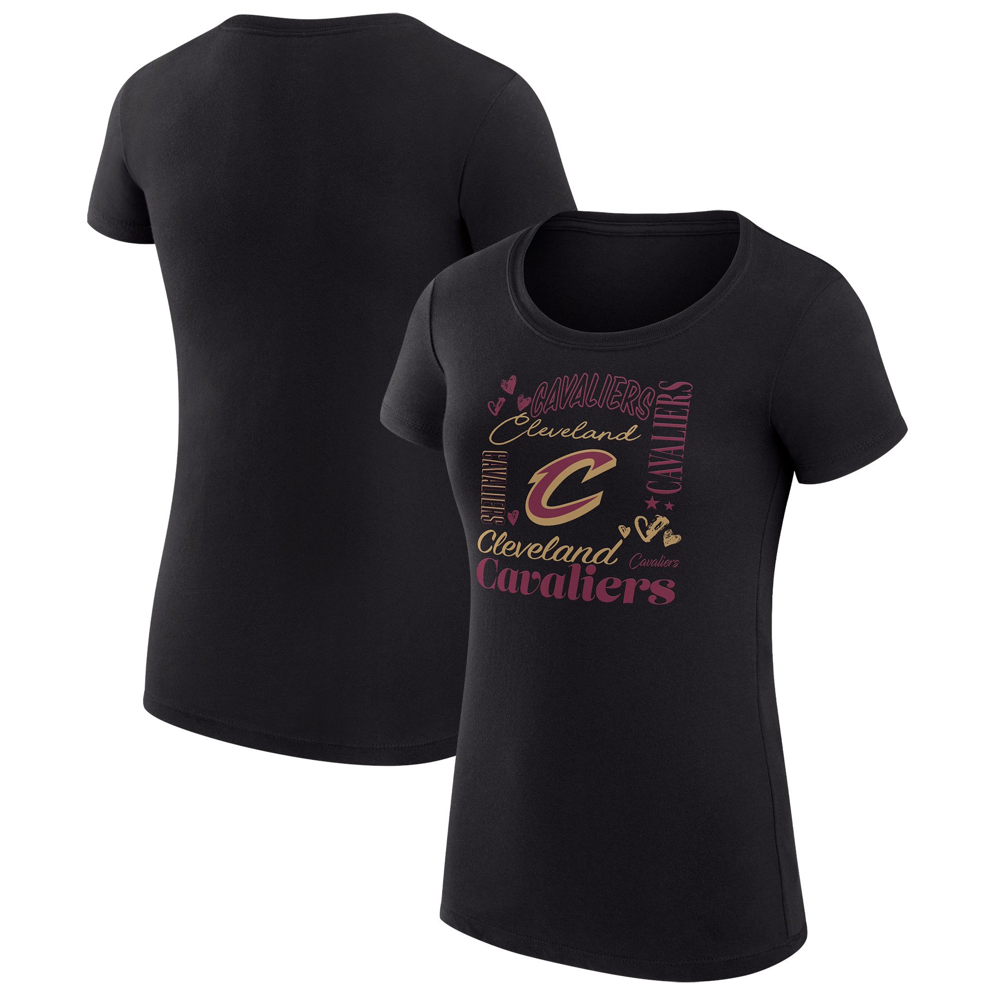 Women's G-III 4Her by Carl Banks Black Cleveland Cavaliers Super-Slim Fit Lightweight Team Name Collage Graphic T-Shirt