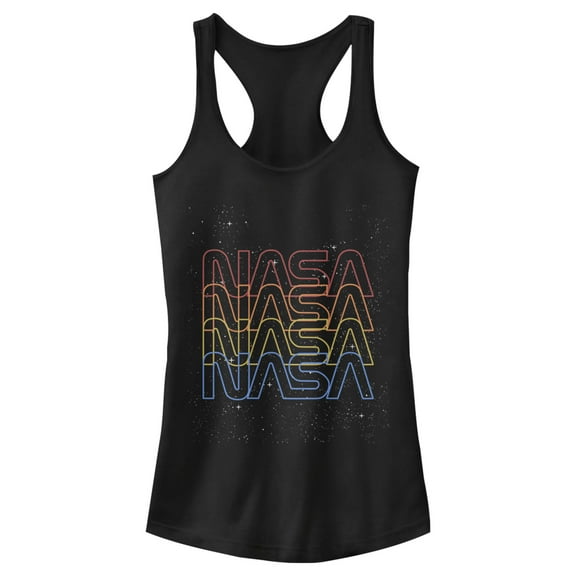 Junior's NASA Neon Space Logo Color Fade  Racerback Tank Top Black 2X Large