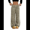 thumbnail image 2 of Pantalones Rectos con Estampado de Leopardo A Cuadros para Mujer, Cintura Elástica, Estilo Y2K, con Bolsillos. Leopardo L, 2 of 10