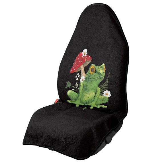 POLERO Frog Mushroom Car Seat Cover Protector, Waterproof Plush Microfiber Terry Cloth Cover for Front Seat, Non Slip for Vans Sedans and Cars