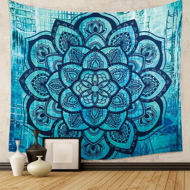 Tapiz para colgar en la pared, diseño de mandala azul, 150 cm x 130 cm