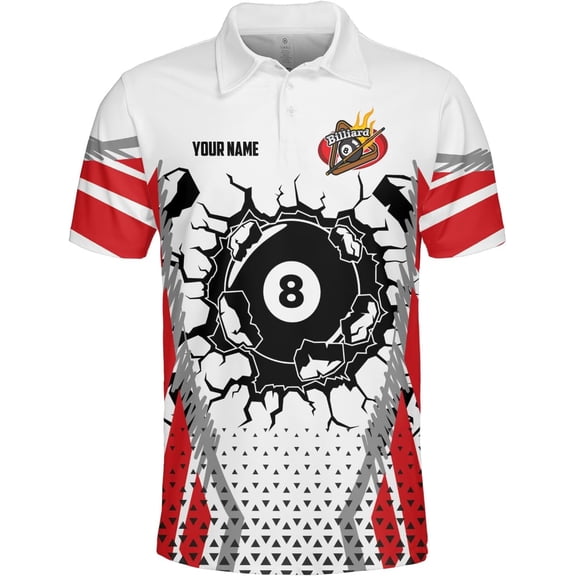 Personalized Billiard Polo Shirts Billiard Polo 3D Billiard Flag Men's Pool Billiards Shirt 8 Ball Gift Men Women (Red, XL)