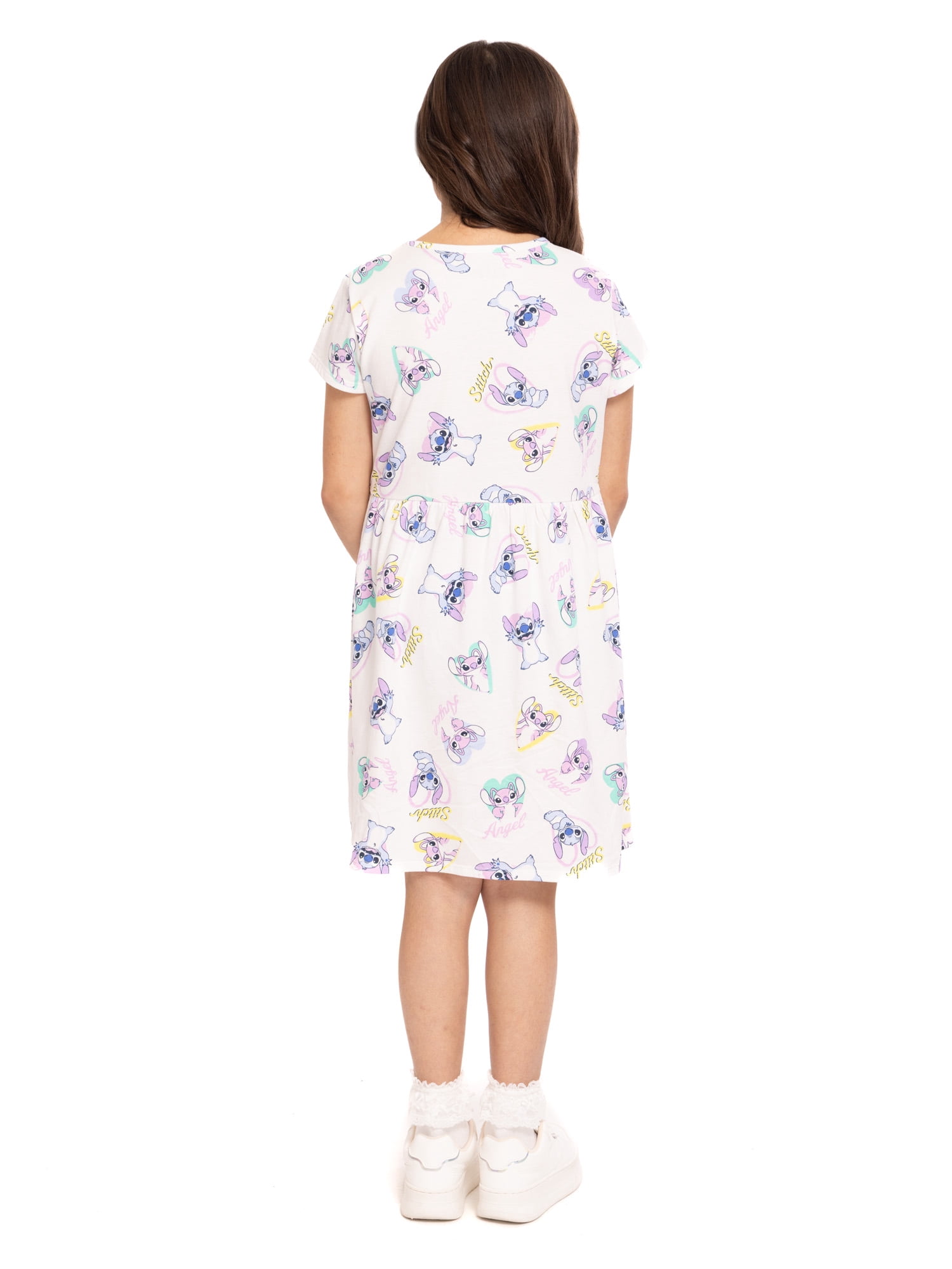 Stitch Girls Allover Print Dress with Short Sleeves, Sizes 4-12