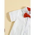 thumbnail image 5 of Bagilaanoe 4th of July Clothes for Newborn Baby Boys Short Sleeve Romper Shirt with Bow Tie + Suspender Short Pants 6M 12M 18M 24M Infant Independence Day Outfits 2pcs Overalls Shorts Set, 5 of 9
