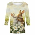 thumbnail image 4 of Ounisa Womens 3/4 Sleeve T Shirts Crew Neck Easter bunny Printed Pullover Casual Loose Fit Spring Festival Daily Wear Tops S-5XL, 4 of 5