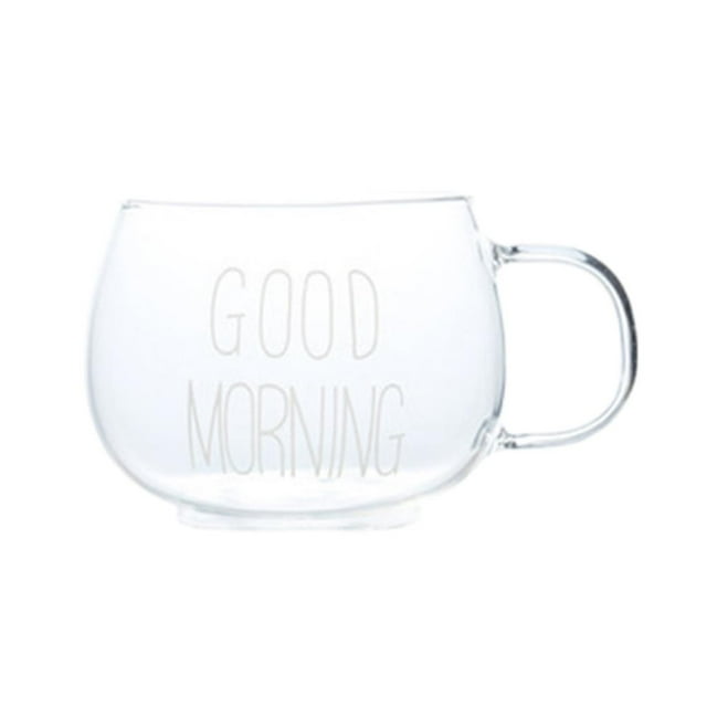 Tazas de café de vidrio con asa, transparentes, para té, capuchino, helados y bebidas. Letra Blanca