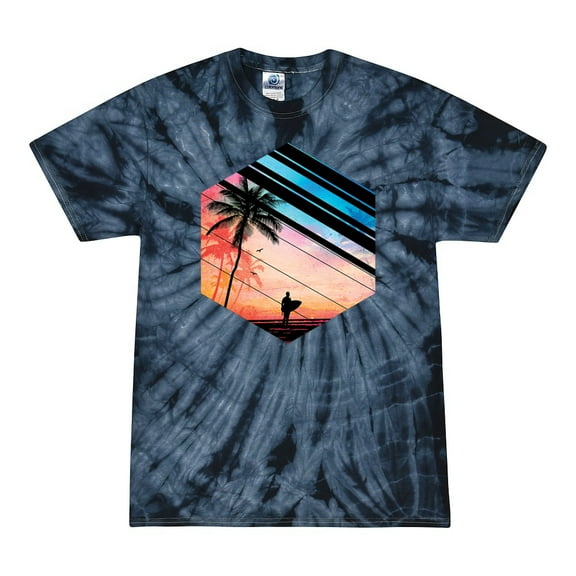 Wild Bobby, Surfer Walkign Across Beach Sunset, Streetwear, Tie-Dye Tees, Spiral Navy, Small