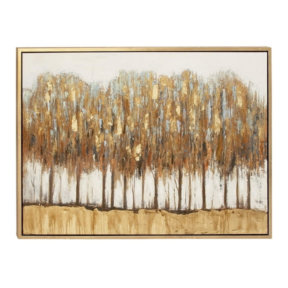 DecMode 2"W, 32"H Polystone Country Cottage Trees Framed Wall Art, Blue, 1-Piece