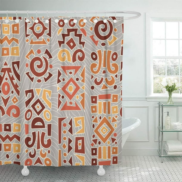 CYNLON Brown Kente Orange Ethnic Culture Bathroom Decor Bath Shower