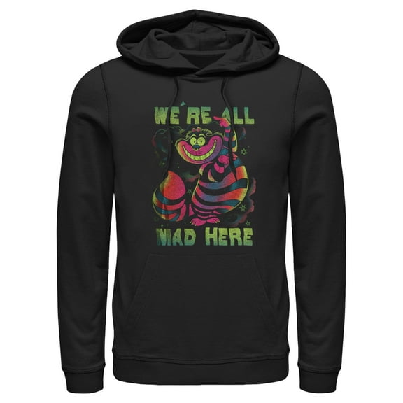 Men's Alice in Wonderland Rainbow Cheshire Pull Over Hoodie Black Medium