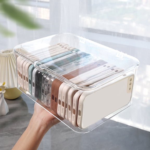 Nicehomfit Transparent Plastic Phone Case Storage Box for Home Desktop Organizer with Lid