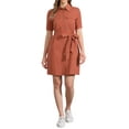 thumbnail image 2 of Vestido Safari de Verano para Mujeres INSPIRE CHIC con Cuello, Botones y Cinturón de Algodón, Talla L, Naranja Quemado, 2 of 6