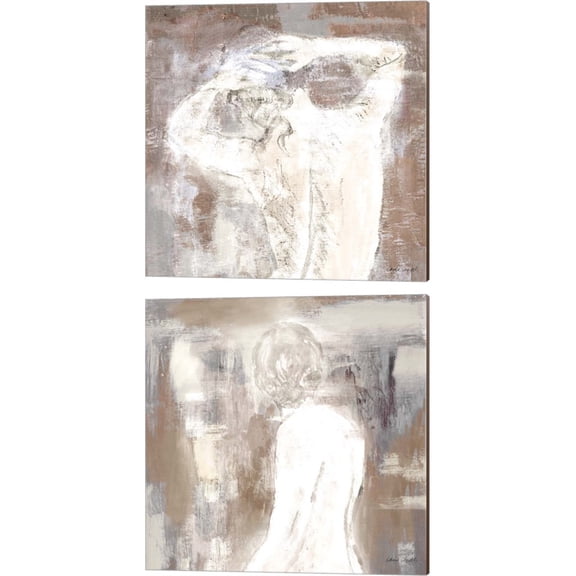 Great Art Now Neutral Figure on Abstract Square by Lanie Loreth 2 Piece Canvas Art Set Each 14W x 14H