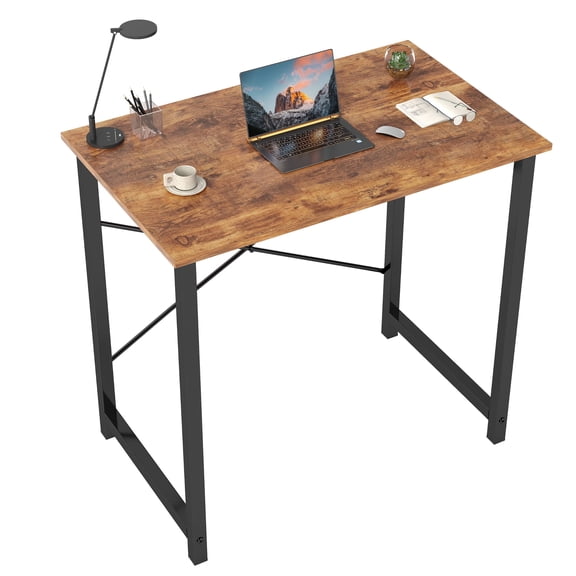 CONCETTA Computer Desk, 31 Inch with Storage Bag and Iron Hooks for Home, Office, Rustic Brown