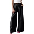 thumbnail image 2 of Women Casual Cotton Linen Work Pants Soft Wide Leg Trousers Loose Fit Comfy Business Office Slacks with Pockets,Linen Pants Black L, 2 of 4