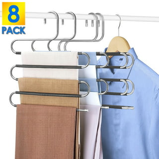 HONEIER S Shape Non Slip 5-Tier Pants Hanger, Stainless Steel, 4 Pack ...