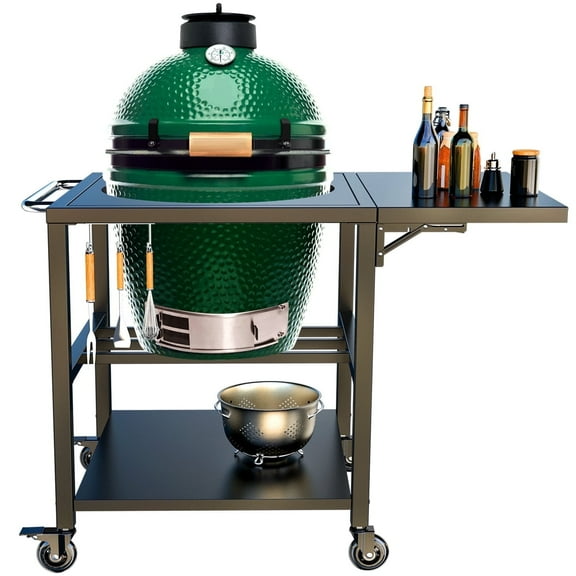 Outdoor Grill Table for Big Green Egg, Heavy Duty Grill Cart, Rolling Stand Compatible with up to Large Green Egg, Kamado Joe Jr