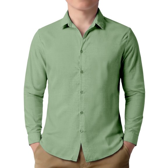 Kids Linen Blend Long Sleeve Button Down Shirt, Breathable Summer Cotton Shirt for Boys Girls, Casual Collared Top