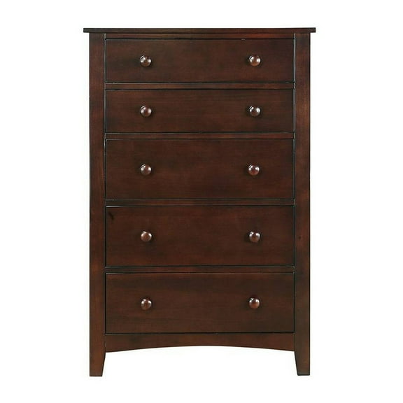 Benjara 48 Inches 5 Drawer Wooden Chest with Round Knobs, Brown