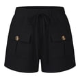 thumbnail image 6 of Rggeeun Women'S Shorts Solid Color Elastic High Waist Cargo Soft Mid-Rise Loose Fit Straight Leg With Side Plus Pockets & Adjustable Tie For Summer Work Leisure Hot Pants,Black,L, 6 of 6