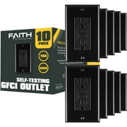 Faith [10-Pack] 15A GFCI Outlets Slim, Non-Tamper-Resistant GFI Duplex Receptacles with LED Indicator, Self-Test Ground Fault Circuit Interrupter with Wall Plate, ETL Listed, Black, 10 Piece