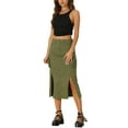 thumbnail image 2 of INSPIRE CHIC Denim Cargo Skirt for Women's Y2K Split Hem Midi Jean Skirts with Pocket XS Army Green, 2 of 6