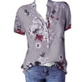 thumbnail image 3 of QLEICOM Women's Summer Split Neck Button Short Sleeve Shirts Flower Print Casual T-Shirt Top with Pocket Gray XL, US Size: 10, 3 of 6