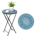 thumbnail image 1 of Outsunny Mosaic Patio Side Table, 14" Folding Balcony Table, Blue, 1 of 10