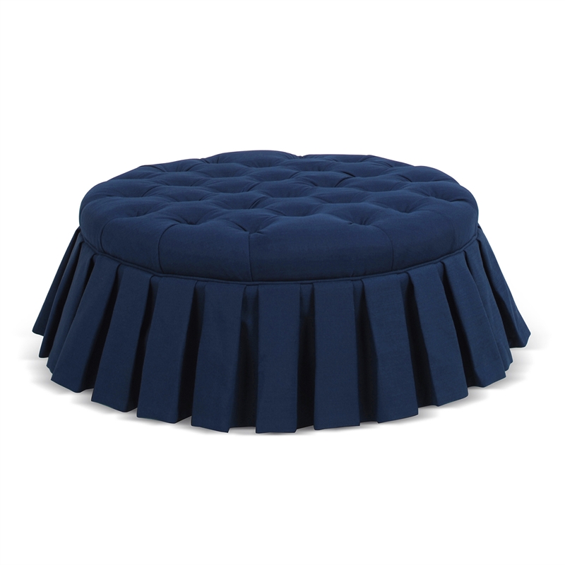 Luciana Tufted Cocktail Ottoman with Skirt, Midnight Blue