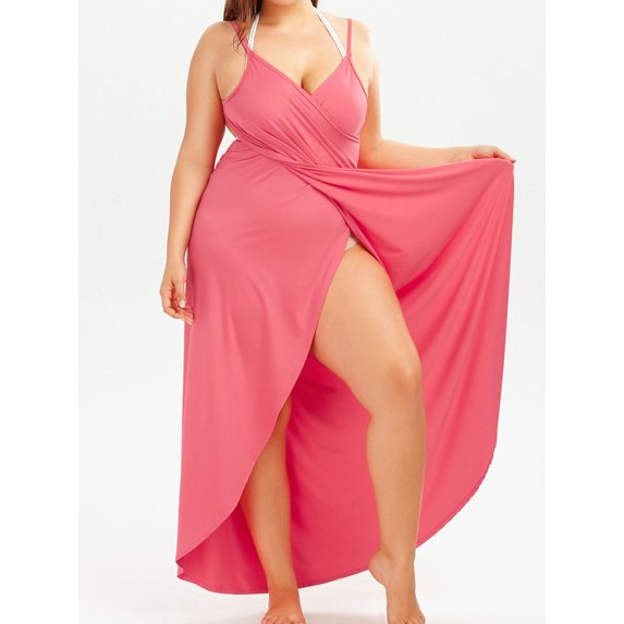 Women's Sexy Deep V-Neckline Maxi Backless Beach Dress Bikini Wrap Swimsuit Strap Cover Up Plus Dresses