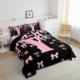 thumbnail image 3 of jejeloiu Monogrammed Y Bedding Comforter Set,Cute Bowknot Bowtie Twin Comforter Sets,Light Pink Black Bedding Set,Microfiber Room Decorative Reversible,2 Pieces, 3 of 8