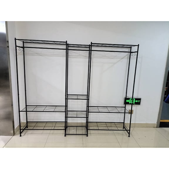 LEDREM Portable Closet Wardrobe, Heavy-Duty Steel Freestanding Closet System with 10 Shelves, 81.3 x 11.8 x 61.9 Inches, Black
