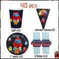 thumbnail image 1 of Vajilla desechable de juego espacial, mantel, bolsa de regalo, suministros para fiestas de nacimiento, juego Among Birthday, 10 personas, 1 of 4
