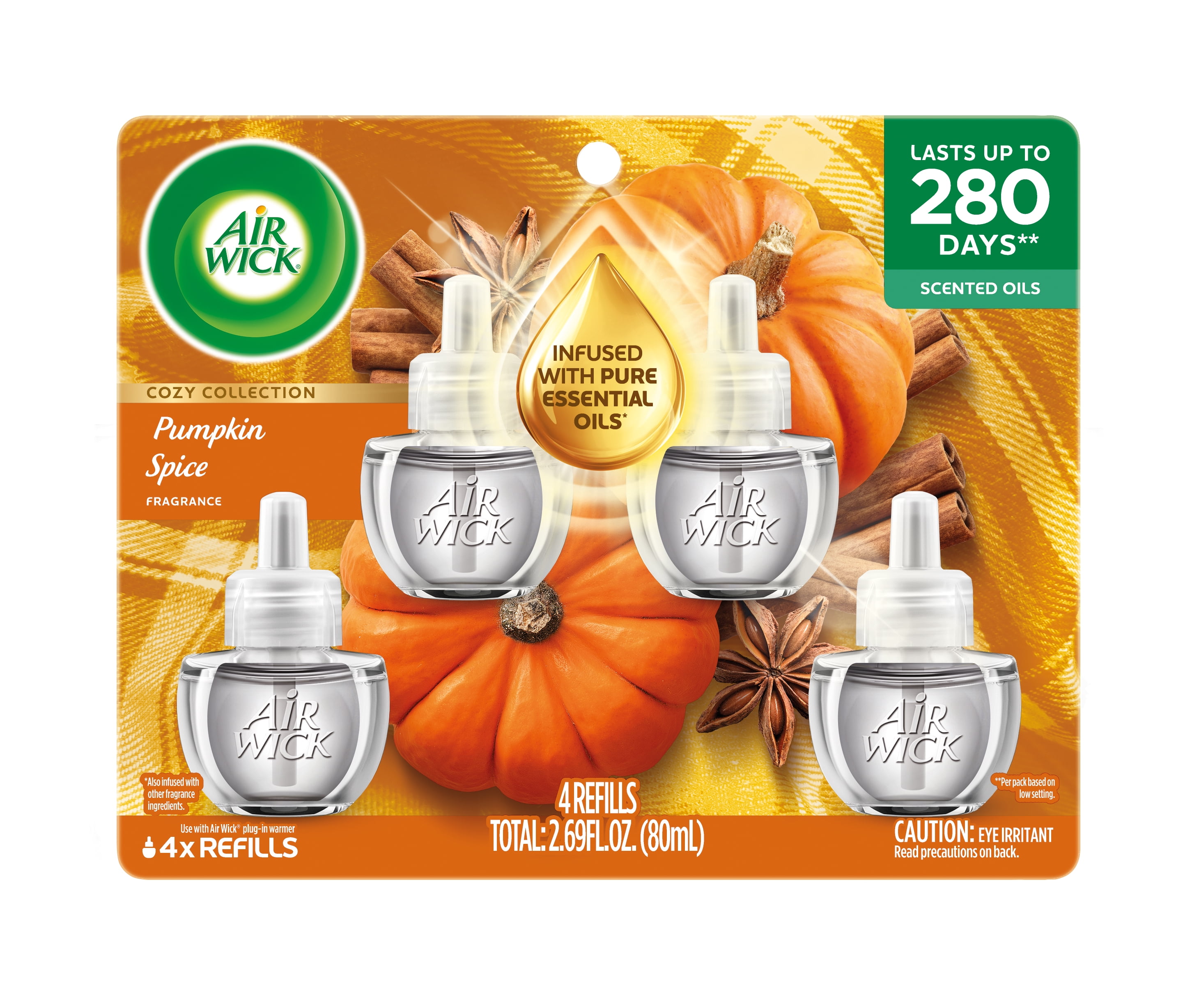 (5 pack) Air Wick Plug-in Fall Scented Oil Warmer Air Freshener Refills, Pumpkin Spice, 4 Count