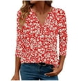 thumbnail image 2 of Njagoc3 Womens Red & White Floral Print V - Neck Top, 3/4 Sleeve, Loose Fit, Romantic Spring & Summer Outing Wear, 2 of 6