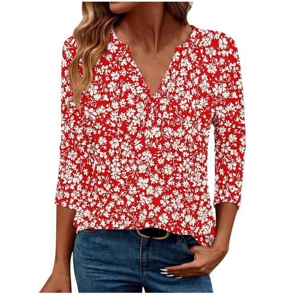Womens Loose Fit Tops Womens Shirts Pleated Tops for Women 3/4 Length Sleeves Women's Work Blouses My Reorder List Fashion Gifts