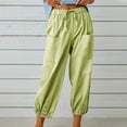 thumbnail image 2 of Htigea Cotton Linen Pants for Women Casual Loose Pants Wide Leg Pants with Button At The Hem Elastic Waist Palazzo Harem Pants with Big Pockets Green,L, 2 of 6