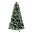 thumbnail image 2 of 7.5ft Snow Flocked Christmas Tree with Lights, Christmas Tree with Pine Cones, Berries, Foot Pedal, 1346 Branch Tips, 550 Warm Lights and Metal Stand by Homestock, 2 of 9