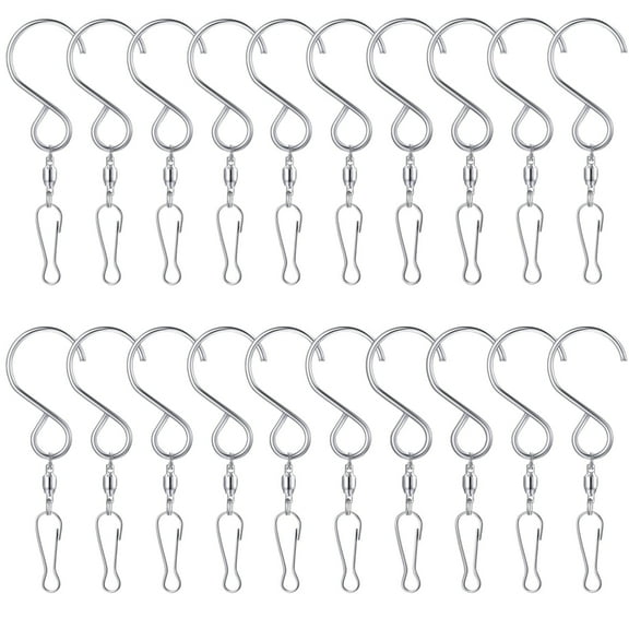 Topboutique 20 Pcs Smooth Spinning Swivel Clips Hanging Hooks Swivel Hooks Clips Stainless Steel Self Rotating Hooks for Wind Chimes Bird Feeder Crystal Twisters Plant Pot 360 Degree Rotating
