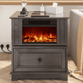 FAGAGA 19.7'' Fireplace End Table with Charging Station, Rotating