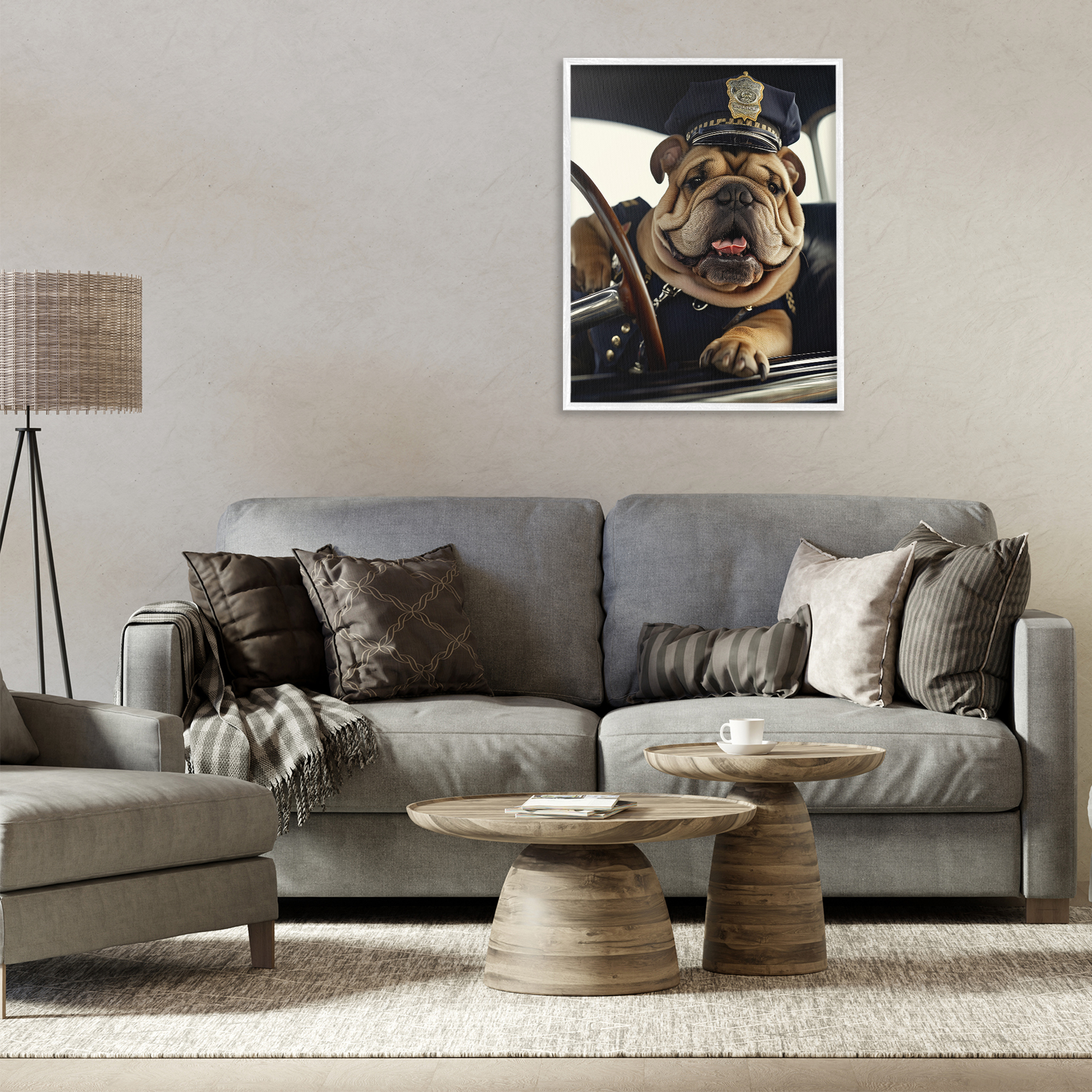 Stupell Industries Police Dog in Car Animals & Insects Painting White Framed Art Print Wall Art, 24 x 30