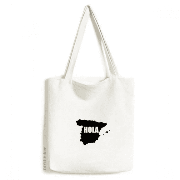 Spain Outline Map Hello Greetings Tote Canvas Bag Shopping Satchel Casual Handbag
