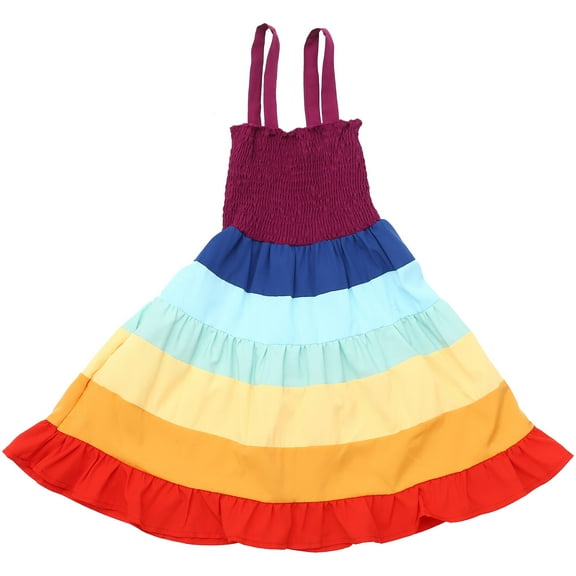 OULII Rainbow Skirt One-piece Skirt Sleeveless Strapless Skirt Beach Dress Party Performance Costume for Party Home ( Fit for 100cm Height)