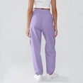 thumbnail image 5 of Lenpel Cargo Pants for Women Loose Elastic High Waisted Drawstring Straight Leg Hiking Travel Pants Streetwear Casual Trousers(Purple,X-Large), 5 of 7