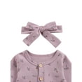 thumbnail image 4 of Cenuakty 2Pcs Sweet Style Baby Girls Outfit, Autumn Floral Printing Long Sleeve Round Collar Single-breasted Jumpsuit + Headwear Set, 4 of 7